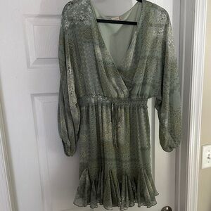 Altar’d State Green Patterned V Neck Dress